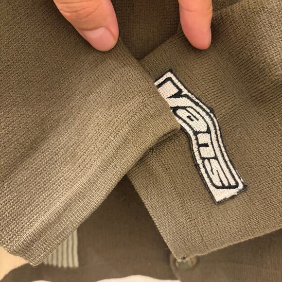 Vans 90s Vintage Men's Sweater L Wool Knit Striped Button Polo Cardigan Green - Picture 4 of 6